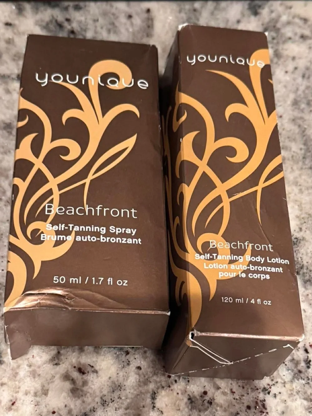 2pc set Younique Beachfront Self-Tanning Spray & Lotion - Brown and Gold